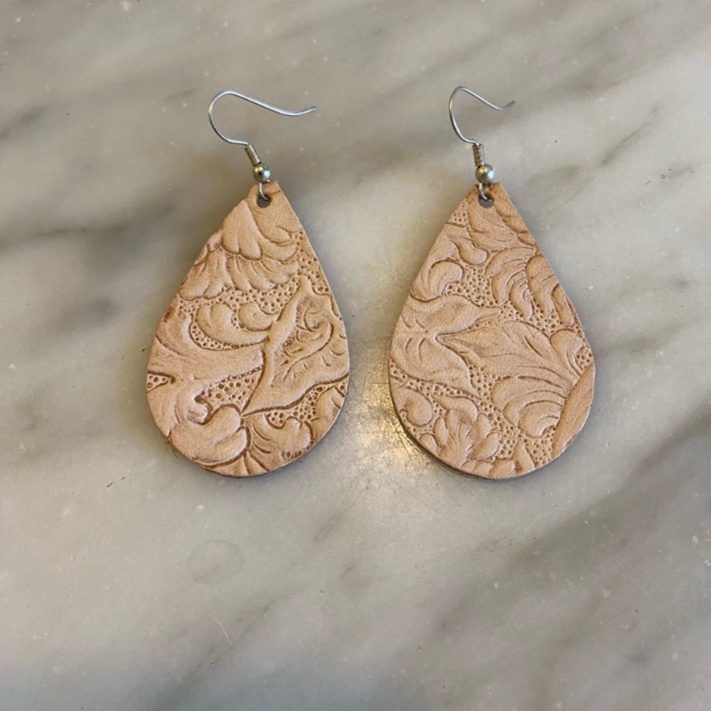 Nude Pink Leather Boho Earrings